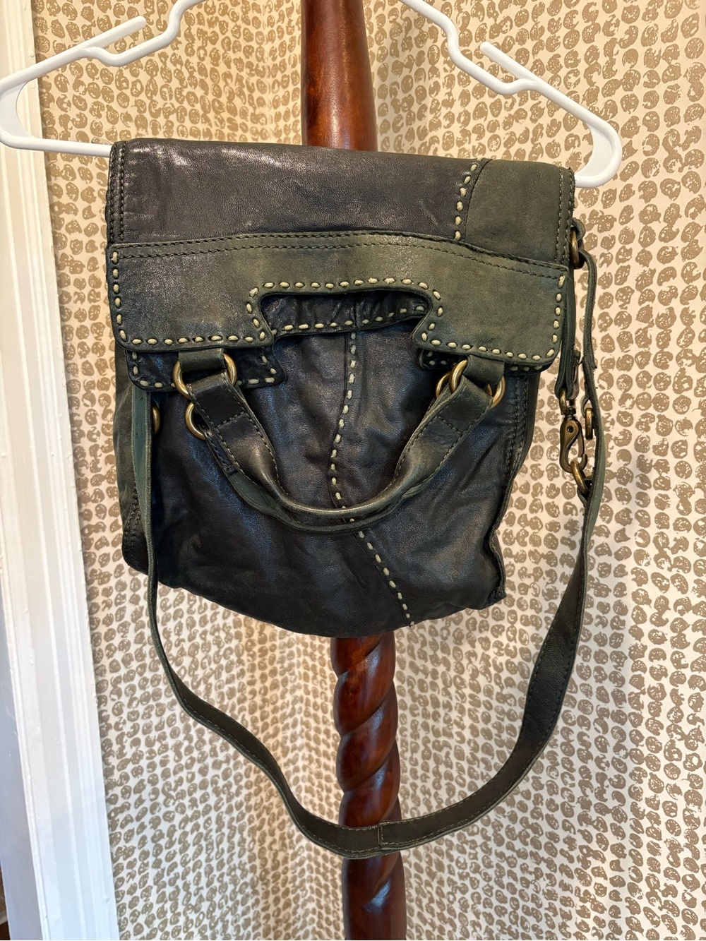 Lucky Brand Green and Black Studded Leather Crossbody Bag
